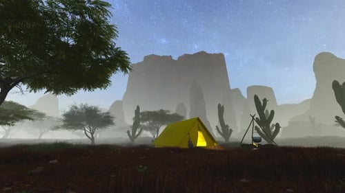 Tent For Camping In The Desert Beneath The Night Sky