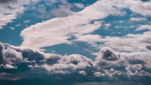 Timelapse of Gray Cumulus Clouds Moves in Blue Dramatic Sky Cirrus Cloud Space