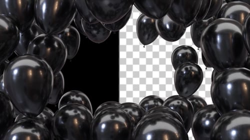 3d Render Frame of Black Balloons on a Green Background