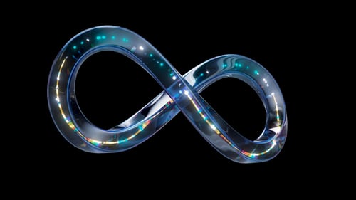 Glass Infinity Symbol with Neon in Loop Rotation 360 Animation with Alpha Channel
