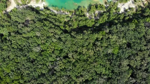 Aerial View of a Blue Lake Surrounded By Forest.