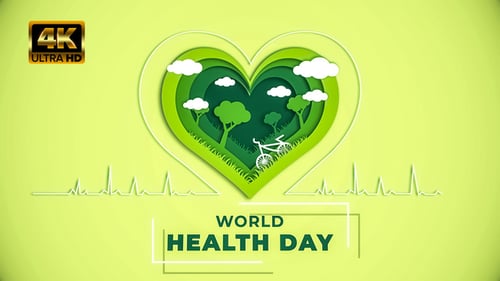 World Health Day Greeting Animation with Heart and ECG Line