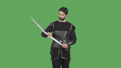 Old time soldier. Historical reenactment. Green Screen Video.