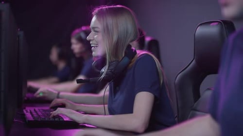 Cheerful Woman Completing Level
