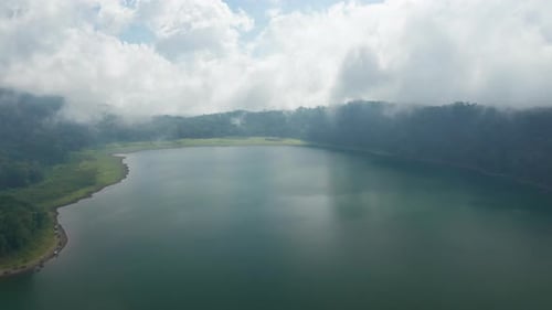 Drone Over Misty Lake And Forest