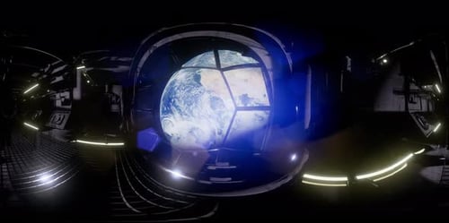 Caméra VR 360 se déplaçant à l'intérieur d'un tunnel de vaisseau spatial