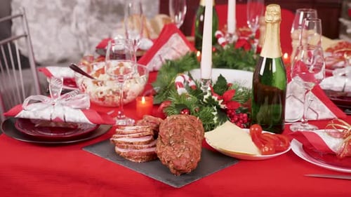 Christmas Table Setting with Holiday Meal