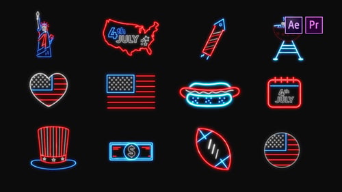 Íconos Neon del 4 de julio | Redimensionable