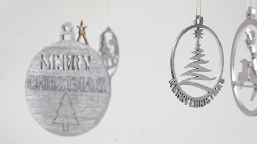 Close up view of silver Christmas ornaments
