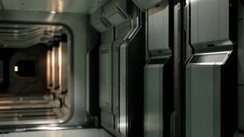 Flying Through a Futuristic Sci-fi Spaceship Interior