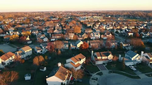Aerial Fly Establishing Shot of America's Suburb Street