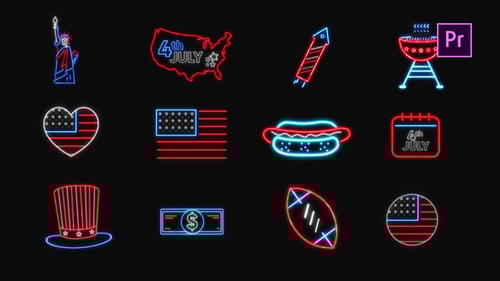 Fourth of July Patriotic Animated Neon Icon Pack