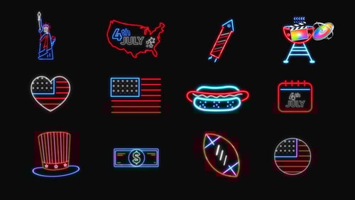 4th of July Neon Icons