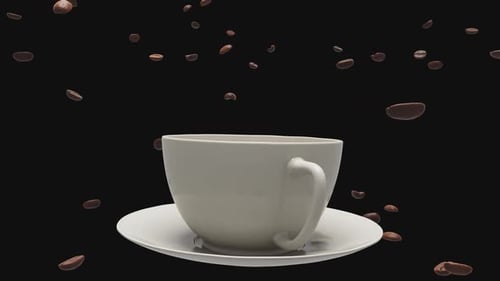 Coffee Cup with Falling Beans and Latte Art Reveal Animation