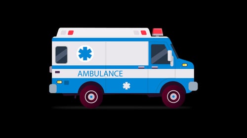 Flat Design Ambulance Driving Loop Animation with Flashing Lights