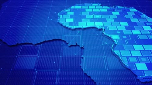 Digital Map of Africa and Madagascar with Data Network Flow