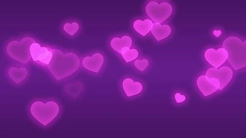 Flying Pink Hearts Abstract Particles Purple Background Loop
