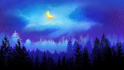 Starry Night Sky With Golden Moon