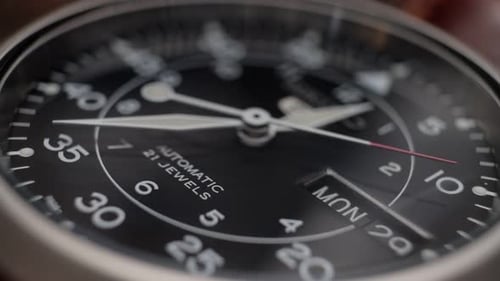 Automatic Wristwatch Second Hand Ticking Close Up