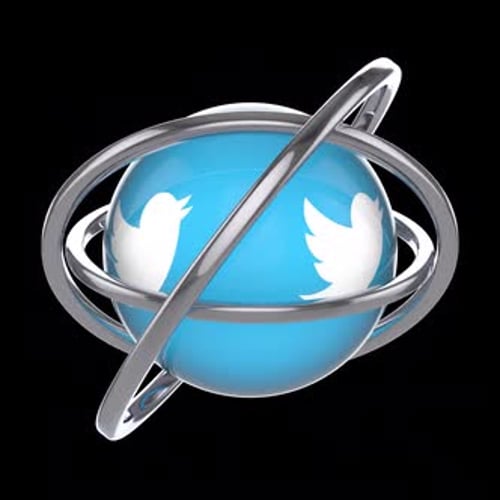 3D Twitter Logo Sphere with Orbiting Rings Animation