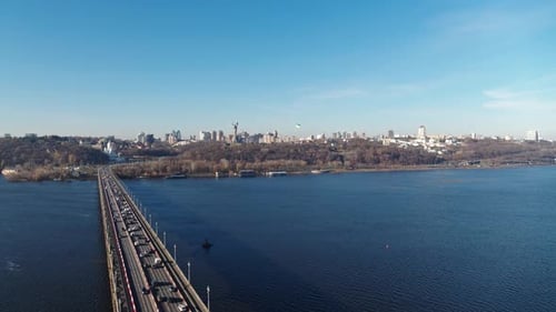 Car Traffic in the Bridge at the Modern City Aerial View