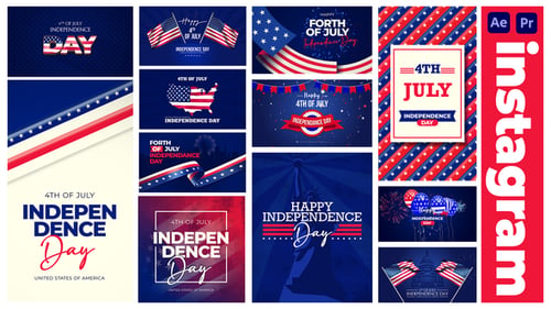 Historias y pósters de Instagram del 4 de julio: 12 diseños del Día de la Independencia (After Effects + MOGRT)