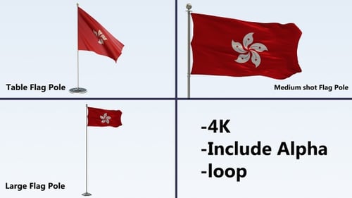 Waving Hong Kong Flag with Alpha Channel for Looping Animation