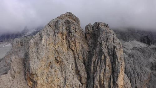 Aerial View of the Paso Gardena Pass in the Province of Bolzano. Dolomites. Flying Near the Sella