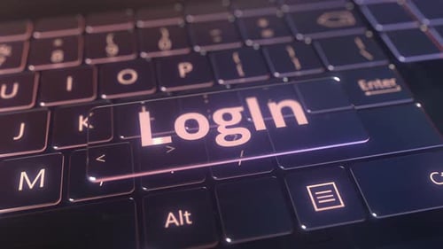 Futuristic Computer Keyboard and Transparent Login Message