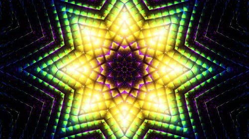 Neon glowing kaleidoscope. Looped animation