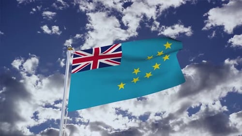 Tuvalu National Flag Waving in Realistic Sky Background