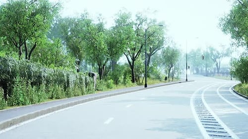 City Street with Empty Road and Morning Light in Europe