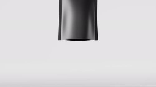 Black pouch bag mockup branding falling bouncing white background 3D animation Merchandise packaging