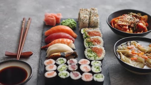 Sushi and Delicious Japanese Food Arrangement
