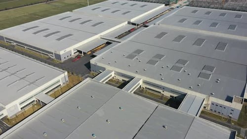 Factory building in city