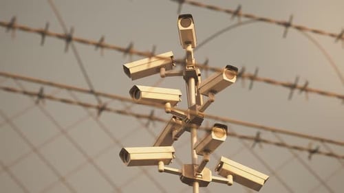 Animated Surveillance Cameras with Barbed Wire Fence