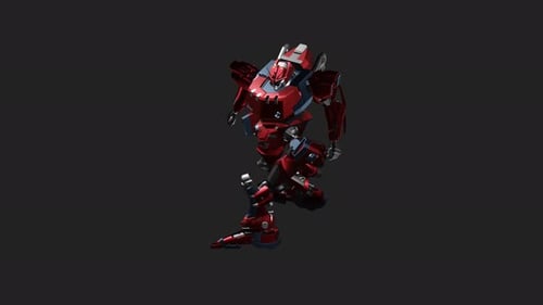 Futuristic Red Robot Mech Suit Rotating 3D Animation