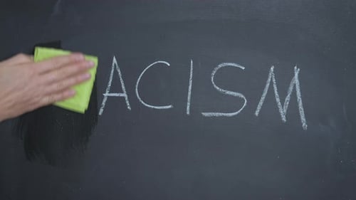 Hand Erases Word Racism From Chalkboard