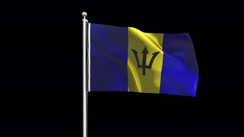 Realistic Barbados Flag Waving on Pole