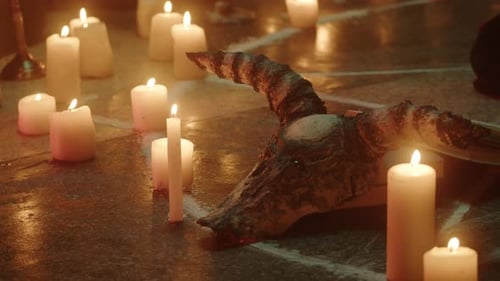 Ram Skull and Candles on a Pentagram