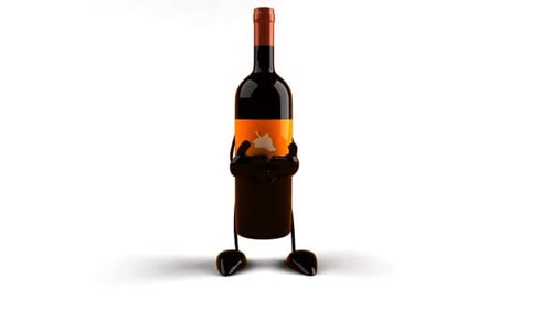 3D Animated Wine Bottle Character Gesturing on White Background
