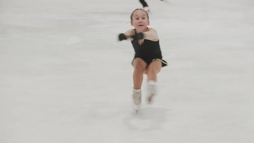 Girl Ice Skating and Practicing a Spin