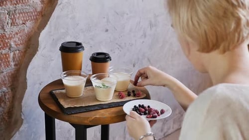 Woman Food Photographer Making Restaurant Menu Composition Layout