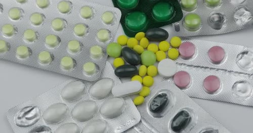 Colorful Pills and Tablets in Blister Packs