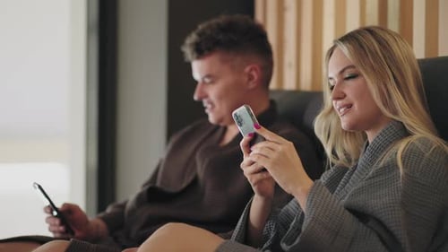 Calm Family Rest in Recreational Spa Center Married Couple is Relaxing in Lounge Area Sitting in