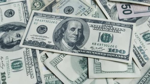Hundred Dollar Banknotes Spinning on a Table, Rotation 100 Dollar Bills Money Close-up, Background