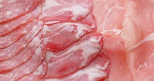 Delicious Salami and Ham Meat Close Up