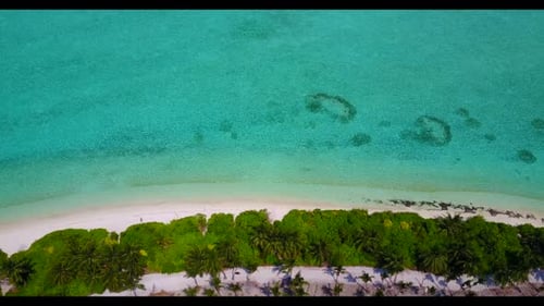 Aerial drone landscape of beautiful coastline beach voyage by clear ocean and white sandy background
