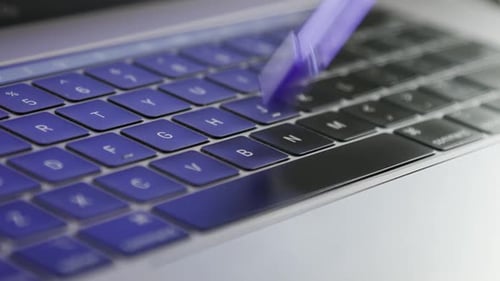 Keyboard Cleaned with Cleaning Pen in Close Up
