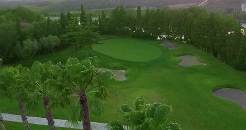 Aerial View, Golf Course with Green Field in the Valley, Green Turf Scenery